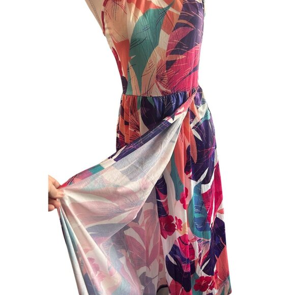 Women's Summer Sleeveless Halter Neck Floral Print Split Maxi Beach Dress Small - Picture 4 of 8